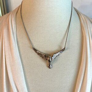 Fossil Brand Silver Tone Bird in Flight Necklace Signed
